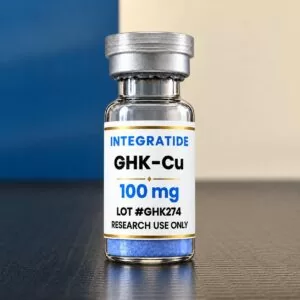 Integratide GHK-Cu 100 mg research peptide vial, lot GHK274, labelled research use only