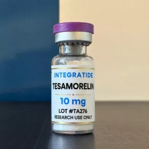 Integratide Tesamorelin 10 mg research peptide vial, lot TA276, labelled research use only